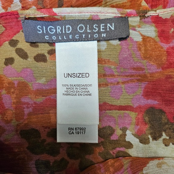 Sigrid Olsen 100% Silk Beaded Pink & Brown Floral Poncho Unsized Boho Gypsy - Picture 6 of 7